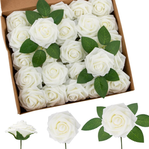 25pz Rosas Blanca Artificiales Decoration Fiesta De Boda 8cm