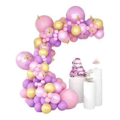 Kit Arco Globos 125 Easy Decor Rosa Morado Dorado Para Fiestas 30cm | MercadoLibre