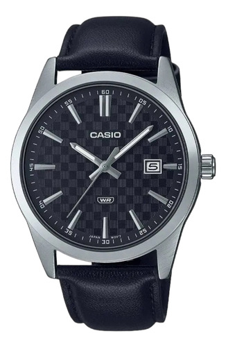 Reloj Casio Modelo Mtp-vd03 Piel Negro Caratula Negra Color Del Bisel Plateado