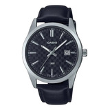 Reloj Casio Modelo Mtp-vd03 Piel Negro Caratula Negra Color Del Bisel Plateado