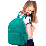 Mochila Feminina Bolsa Top Grande Moderna Resistente Escolar Cor Verde-escuro