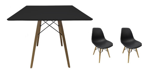 Mesa Jantar Quadrada 90cm Eiffel Charles Eames + 2 Cadeiras