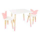 Mesa E Cadeiras Infantil Madeira Forma Borboleta Rosa Bebê