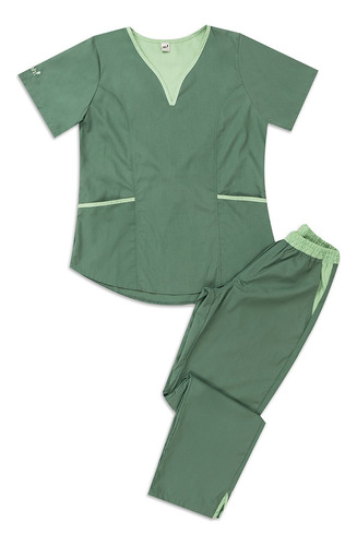 Ambo Oh! Wear Uniforme-lupe Poly Verde Oliva Con Verde Claro