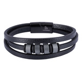 Pulseras Hombre, Brazaletes Acero Inoxidable Joyería Luckman Color Negro Diámetro 10 Cm