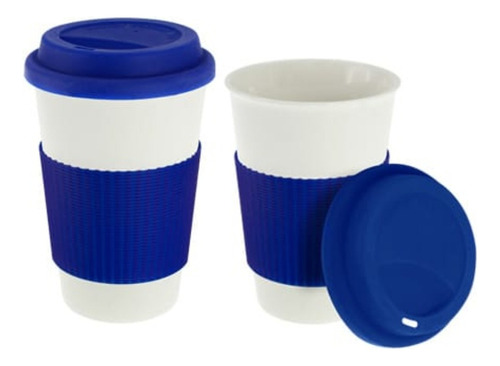 Vaso Jarro Mug Térmico Porcelana Silicona Taza Starbucks Color Azul Color