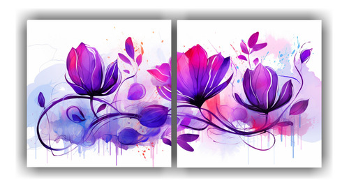 100x50cm Set 2 Lienzo Rectangular Atmosfera Neonoir Flores