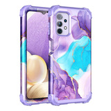 Funda Para Galaxy A32 5g Marmol Violet Gold Triple Capa