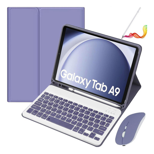 Funda Con Teclado Mouse+lápiz Para Galaxy Tab A9 Púrpura ,