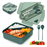 Lunch Box Bento Lonchera Térmica 1 L Con Cuchara Tenedor Color Verde Lunch Box Cuadrado