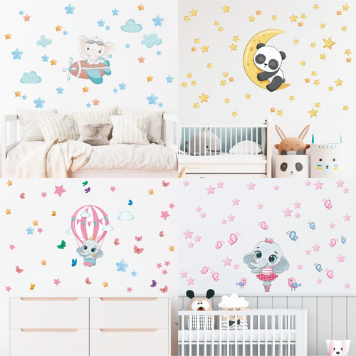 Vinilo Infantil Decorativo Bebes Pack Oso Unicornio Estrella