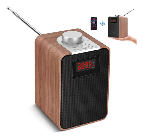 Radio Fm Madera Bluetooth Usb/sd Portatil Recargable