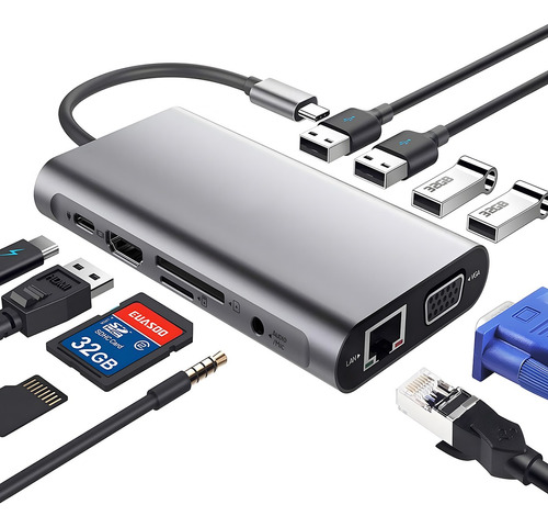 Adaptador Usb C Hub, 11 En 1 Adaptador Para Macbook Pro/iPad