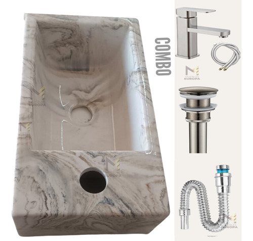 Lavabo Tarja Kit Ovalin Bowl Baño Grifo Desague Contra Gris 