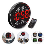 Reloj Pared Digital Led Redondo Cronometro 28cm Control Jh28