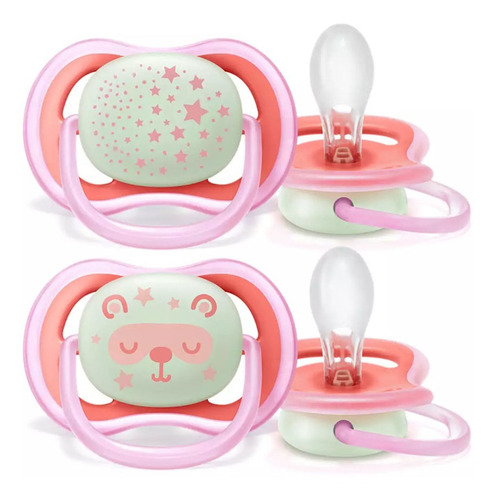 Pack X2 Chupete Avent Ultra Air Night 6-18m Rosado