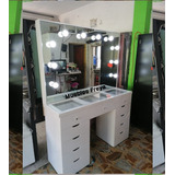 Tocador Vanity Hollywood Cubierta De Cristal Sin Taburete 