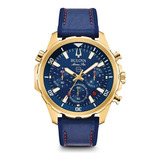 Reloj Bulova 97b168 De Cuarzo Cronógrafo Para Hombre Con Color De La Correa Azul Color Del Bisel Acero Inoxidable Color Del Fondo Azul