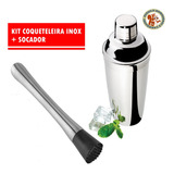 Kit Coqueteleira + Socador Inox 500ml Drinks Caipirinha