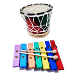 Mini Tambor Infantil + Xilofone - Kit Musical Educativo