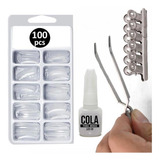 Kit Unhas De Gel 100 Tips Cola Presilhas Pinça Curvatura C