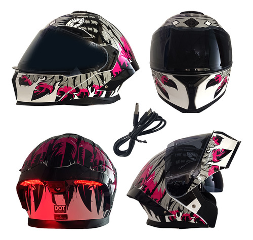 Casco De Moto Abatible Con Luz Certificado Dot Trasera Led