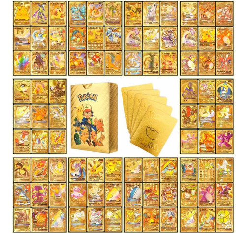 Kit 50 Cartas Pokémon Folha De Ouro Douradas +brinde