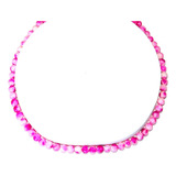 Set: Collar Pulsera Y Aretes Jade Fucsia 6 Mm