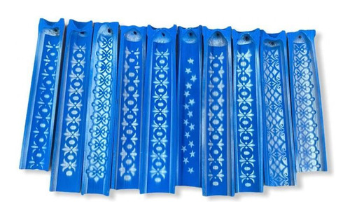 Incensário Artesanal Canoa Bambu Pintado Azul Escuro 25 Cm