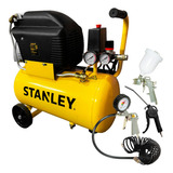 Compresor Aire Stanley 24 Litros 2hp C/ Ruedas + Kit 4 Piezs