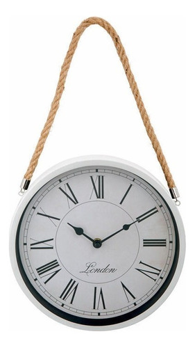 Reloj De Pared C/soga Decorativo (rl17063) Antiguo Blanco