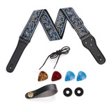 Kit De Bandolera Bordada Para Guitarra Azul Y Gris Set Folk