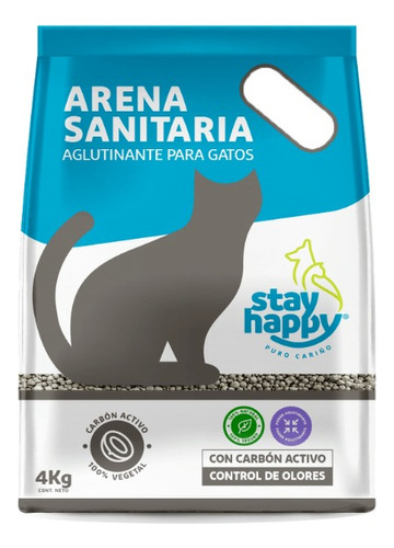 Arena Sanitaria Stay Happy Carbón 4 Kg X 4kg De Peso Neto  Y 4kg De Peso Por Unidad