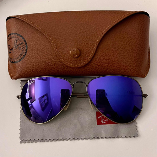 Anteojos Lentes Ray-ban Aviador Violeta Con Protección Uv