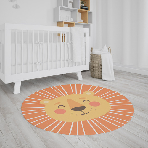 Tapete Decorativo Quarto Infantil Neoprene Leão 1,40m Cor Laranja