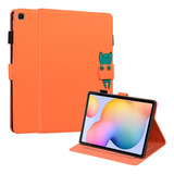 Funda De Piel Naranja Para Samsung Galaxy Tab S6 Lite/black