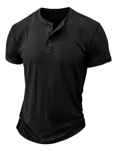 Playera Hombre Cuello Henley Casual Cómoda Manga Corta