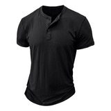 Playera Hombre Cuello Henley Casual Cómoda Manga Corta