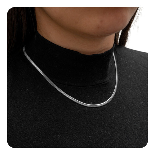 Colar Choker Feminina Laminada Malha Fita Prata Lacraia Aço