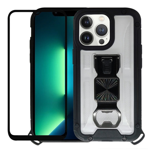 Funda Case Para iPhone 13 Pro Max Mas Mica 9d Con Destapador