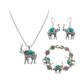 Conjunto Elefante Vintage Collar Aros Pulsera + Bolsa Regalo