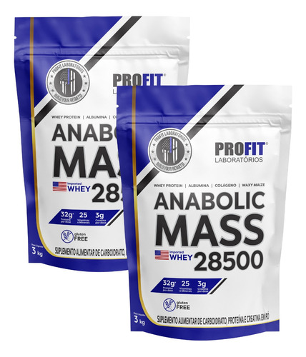 Combo 2x Hipercalórico Mass Anabolic 28500 3kg - Profit Labs