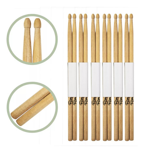 Pack De 6 Pares De Palillos Ramallo Hickory 5a Para Bateria 