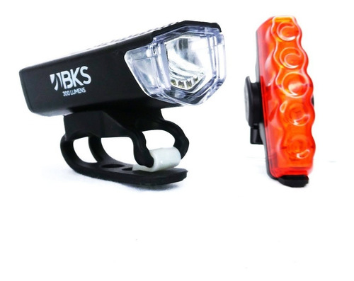 Luz Led Bicicleta Trasera + Delantera Recargable Bks 300lm Color Negro