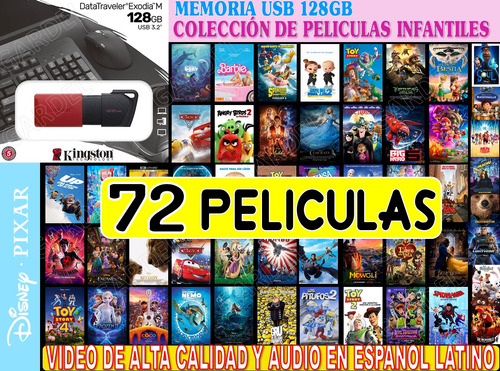 Memoria Usb 128gb Coleccion 72 Peliculas Infantiles Modernas