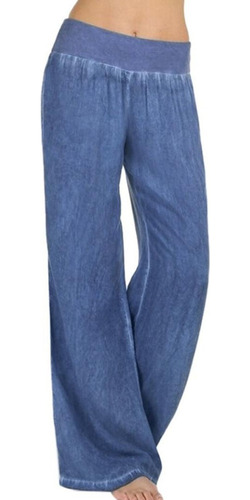 Pantalón Mujer Cintura Alta Elasticidad Denim Ancho Pierna P