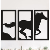 Cuadro Decorativo Caballo Triptico Madera Calada 90x60 Cm