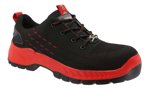 Tenis Industrial Con Casquillo Sicuro Negro Rojo Para Hombre