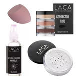 Kit Maquillaje Laca Corrector Trio Neblina Fijadora Polvo