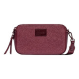 Cartera Bandolera Prüne Penny Diseño Liso De Cuero Saffiano  Burgundy Con Correa De Hombro Bordó